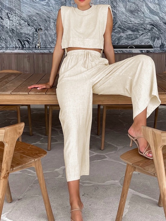 NWT Commense Linen Two Piece Set – XS (Khaki, Padded Top, Matching Set) - Picture 2 of 6